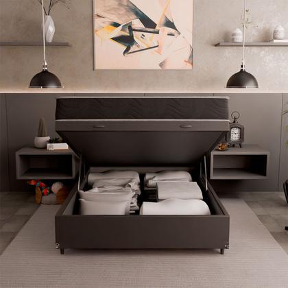 Imagem de Cama Box Baú Viúva + Colchão D33 One Face - 61x128x188cm - Várias Cores