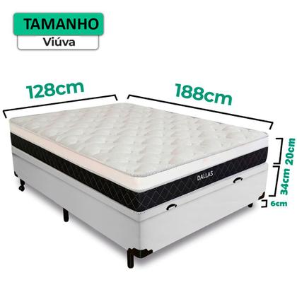 Imagem de Cama Box Baú Viúva + Colchão Molas Ensacadas Dallas D33 128x188x58cm