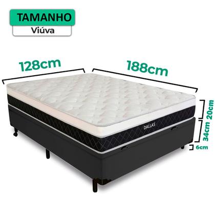 Imagem de Cama Box Baú Viúva + Colchão Molas Ensacadas Dallas D33 128x188x58cm
