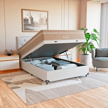 Imagem de Cama Box Baú Viúva + Colchão Paris Molas Ensacadas Bege
