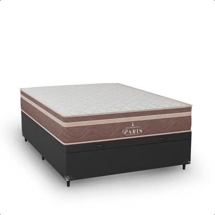 Imagem de Cama Box Baú Viúva + Colchão Paris Molas Ensacadas Pocket - 66x128x188cm - Couro Preto
