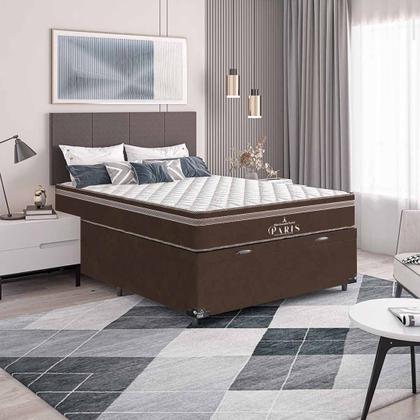 Imagem de Cama Box Baú Viúva + Colchão Paris Molas Ensacadas Pocket - 66x128x188cm - Suede Marrom