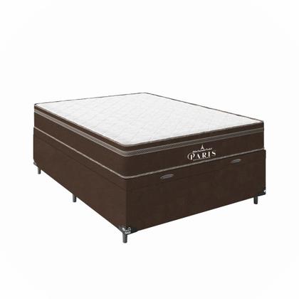Imagem de Cama Box Baú Viúva + Colchão Paris Molas Ensacadas Pocket - 66x128x188cm - Suede Marrom