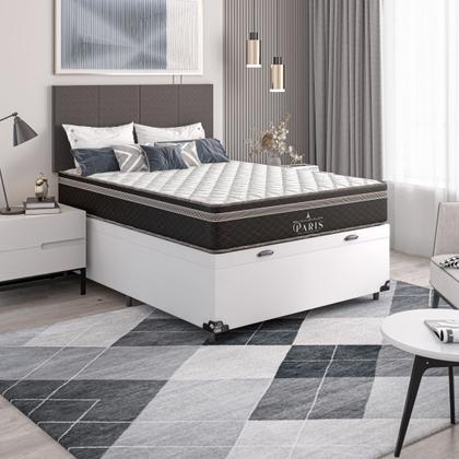 Imagem de Cama Box Baú Viúva + Colchão Paris Molas Ensacadas Pocket - 66x128x188cm - Várias Cores