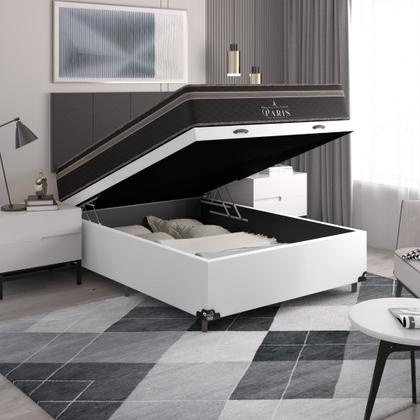 Imagem de Cama Box Baú Viúva + Colchão Paris Molas Ensacadas Pocket - 66x128x188cm - Várias Cores