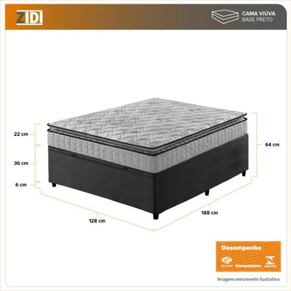 Imagem de Cama Box Baú Viúva Preto + Colchão Ortopedico Espuma D33 Pillow Top Hanover One 128x188x64cm