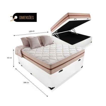 Imagem de Cama Box Baú Viúva Tecido Sintético Branco com Colchão Pillow Angel - Bello Box - Molas Ensacadas 62x128x188
