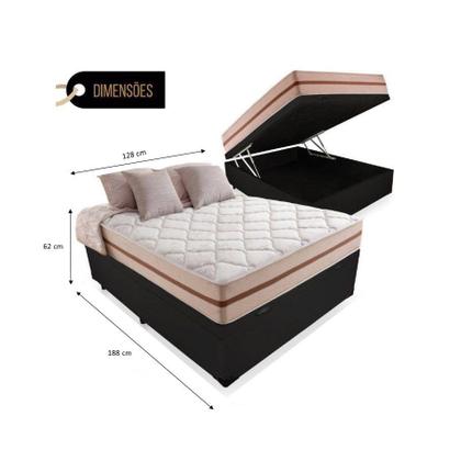 Imagem de Cama Box Baú Viúva Tecido Sintético Preto com Colchão Pillow Angel - Bello Box - Molas Ensacadas 62x128x188