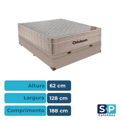 Imagem de Cama Box Baú Viúvo Bege + Colchão Airtech Molas Ensacadas Ortobom