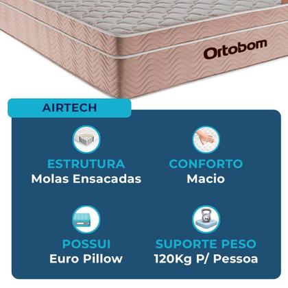 Imagem de Cama Box Baú Viúvo Bege + Colchão Airtech Molas Ensacadas Ortobom