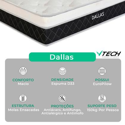 Imagem de Cama Box Baú Viúvo Branco e Colchão Dallas Molas V-Tech
