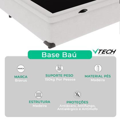 Imagem de Cama Box Baú Viúvo Branco e Colchão Dallas Molas V-Tech