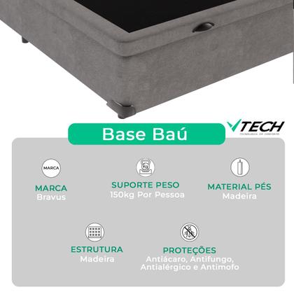 Imagem de Cama Box Baú Viúvo Cinza e Colchão Dallas Molas V-Tech