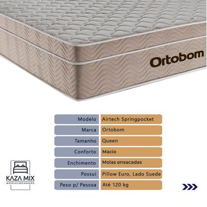 Imagem de Cama Box Bege e Colchão Airtech SpringPocket Molas Ensacadas Queen Ortobom