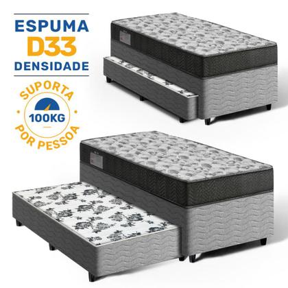 Imagem de Cama Box Bicama com Colchão de Espuma D33 Ortobom ISO 100 + Auxiliar de Espuma Unique Solteiro 88cm
