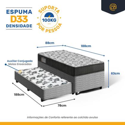 Imagem de Cama Box Bicama com Colchão de Espuma D33 Ortobom ISO 100 Auxiliar de Molas Unique Solteiro 88 cm
