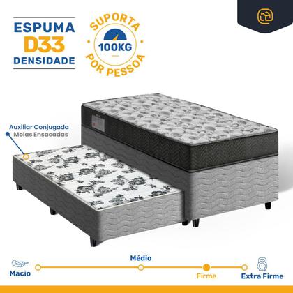 Imagem de Cama Box Bicama com Colchão de Espuma D33 Ortobom ISO 100 + Auxiliar de Molas Unique Solteiro 88cm