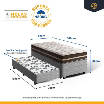 Imagem de Cama Box Bicama com Colchão de Molas Solteiro Anjos Classic Superlastic Com Auxiliar de Molas Unique Solteiro 88 cm