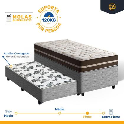 Imagem de Cama Box Bicama com Colchão de Molas Solteiro Anjos Classic Superlastic Com Auxiliar de Molas Unique Solteiro 88 cm