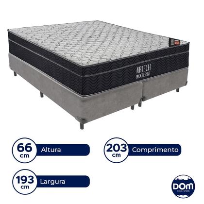 Imagem de Cama Box Bipartido King Size Cinza e Colchão Airtech Progressive M. Ensacadas Ortobom
