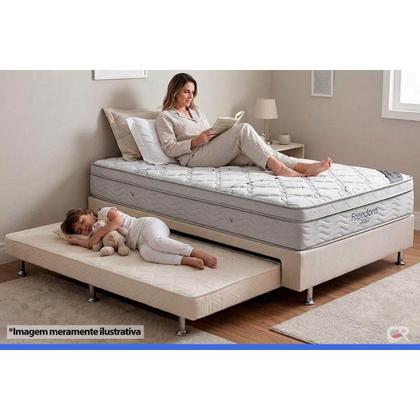 Imagem de Cama Box c/Auxiliar Casal: Colchão Ortobom SuperPocket Freedom Visco + Base CRC Courano Branco(138x188)