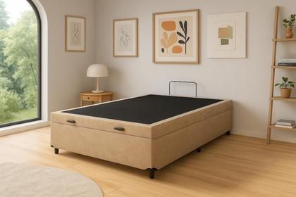 Imagem de Cama Box Casal Baú Suede Bege - 138x188x35