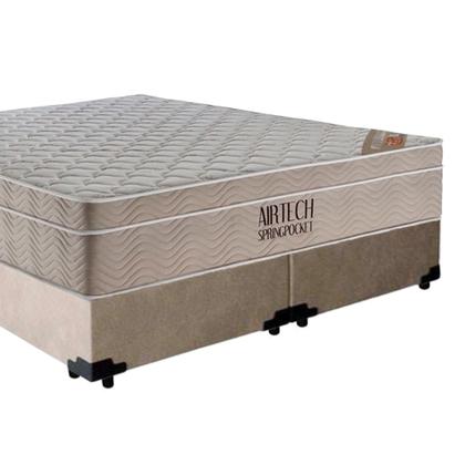 Imagem de Cama Box Casal Bipartido Sintético + Colchão Ortobom Airtech Molas Ensacadas 65x138x188 Bege