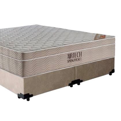 Imagem de Cama Box Casal Bipartido Sintético + Colchão Ortobom Airtech Molas Ensacadas 65x138x188 Bege