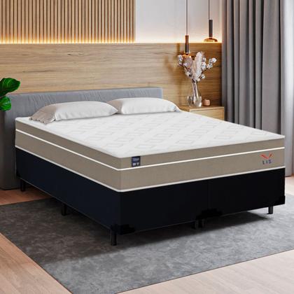 Imagem de Cama Box Casal Bipartido Suede + Colchão Lis Molas Ensacadas Plumatex 138cm