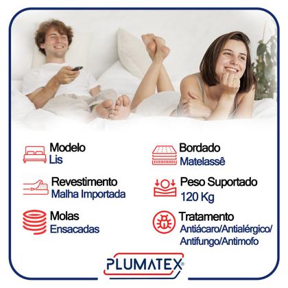 Imagem de Cama Box Casal Bipartido Suede + Colchão Lis Molas Ensacadas Plumatex 138cm
