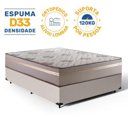 Imagem de Cama Box Casal + Colchão D33 Millenium One Face Bege 138x188x58cm - Suporta até 120Kg Por Pessoa