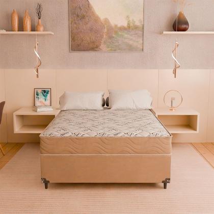 Imagem de Cama Box Casal + Colchão D33 One Face - 56x138x188cm - Suede Bege