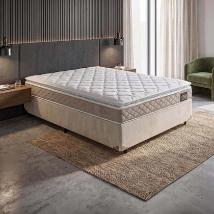 Imagem de Cama Box Casal Colchão De Espuma D33 Millenium Pillow Top 138x188x57cm Bege