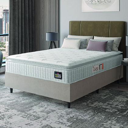Cama Box Casal Colchão Espuma D45 Lazio Pillow Top 138x188x62cm Suede Branco/Bege Hellen Imagem de Cama Box Casal Colchão Espuma D45 Lazio Pillow Top 138x188x62cm Suede Branco/Bege Hellen