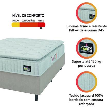 Cama Box Casal Colchão Espuma D45 Lazio Pillow Top 138x188x62cm Suede Branco/Bege Hellen Imagem de Cama Box Casal Colchão Espuma D45 Lazio Pillow Top 138x188x62cm Suede Branco/Bege Hellen