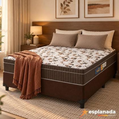 Imagem de Cama Box Casal Colchão Espuma Orthoface Polar 138x188x63cm Marrom - Suporta Até 120kg Por Pessoa