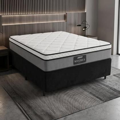 Imagem de Cama Box Casal Colchão Gazin Maximus Molas Ensacadas 138x188x62cm Cinza / Preto - Suporta até 120Kg por Pessoa