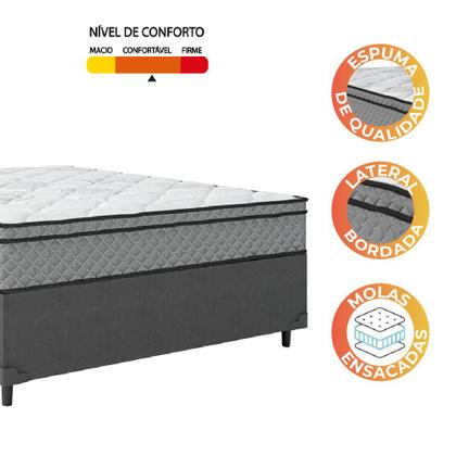 Imagem de Cama Box Casal Colchão Molas Ensacadas Mirage 138x188x62cm Cinza/Branco Umaflex