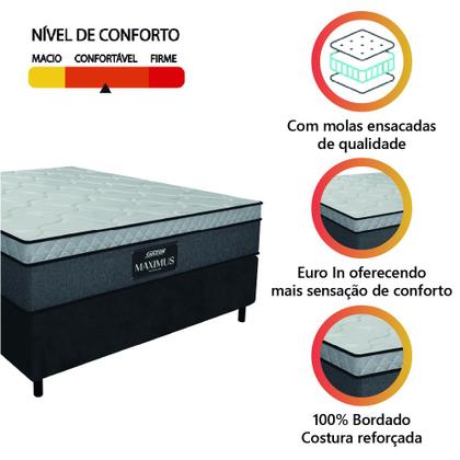 Cama Box Casal Colchão Molas Ensacadas Pillow Maximus 138x188x62cm Cinza / Preto Gazin - Suporta até 120Kg por Pessoa Imagem de Cama Box Casal Colchão Molas Ensacadas Pillow Maximus 138x188x62cm Cinza / Preto Gazin - Suporta até 120Kg por Pessoa