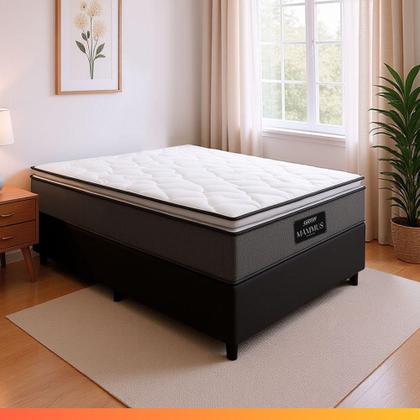 Imagem de Cama Box Casal Colchão Molas Ensacadas Pillow Top Maximus 138x188x67cm Cinza/Preto Gazin Cinza/Branco