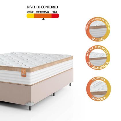 Cama Box Casal Colchão Molas Ensacadas Real 138x188x65cm Branco/Bege - Suporta até 130Kg Por Pessoa - CELUPLAS Imagem de Cama Box Casal Colchão Molas Ensacadas Real 138x188x65cm Branco/Bege - Suporta até 130Kg Por Pessoa