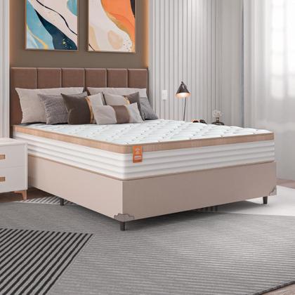 Cama Box Casal Colchão Molas Ensacadas Real 138x188x65cm Branco/Bege - Suporta até 130Kg Por Pessoa - CELUPLAS Imagem de Cama Box Casal Colchão Molas Ensacadas Real 138x188x65cm Branco/Bege - Suporta até 130Kg Por Pessoa