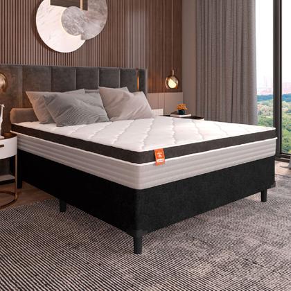 Imagem de Cama Box Casal Colchão Molas Ensacadas Real 138x188x65cm Preto/Cinza - Suporta até 130Kg por Pessoa