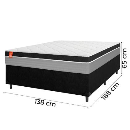 Imagem de Cama Box Casal Colchão Molas Ensacadas Real 138x188x65cm Preto/Cinza - Suporta até 130Kg por Pessoa