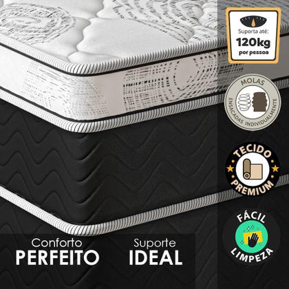 Imagem de Cama Box Casal + Colchão Molas Ensacadas Varena Europillow 138x188x70cm Full - Maestro Colchões