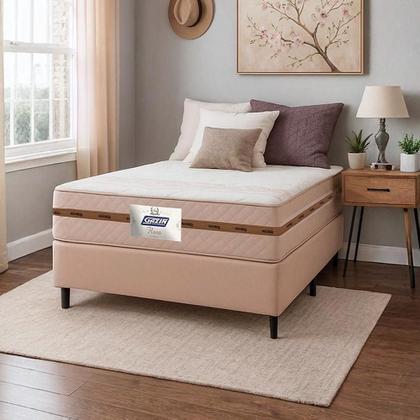 Imagem de Cama Box Casal Colchão Molas Flora Bege 138x188x58cm