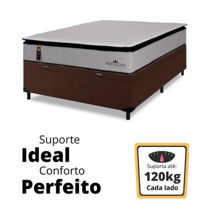 Imagem de Cama Box Casal Com Baú Marrom + Colchão Molas Ensacadas Pillow Hyper Gel Barcelona Hellen 138x188