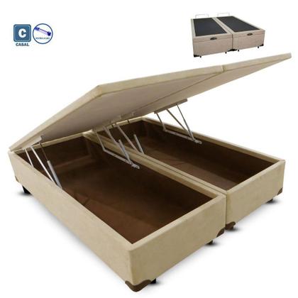 Imagem de Cama Box Casal com Bau Pistão a gás bege suede Bipartido - 138x188