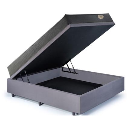 Imagem de Cama Box Casal com Baú Suede Cinza 138x188 com Colchão Adapto Molas Ensacadas Ecoflex