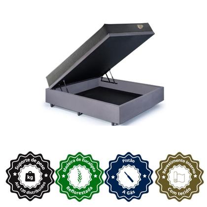 Imagem de Cama Box Casal com Baú Suede Cinza 138x188 com Colchão Adapto Molas Ensacadas Ecoflex